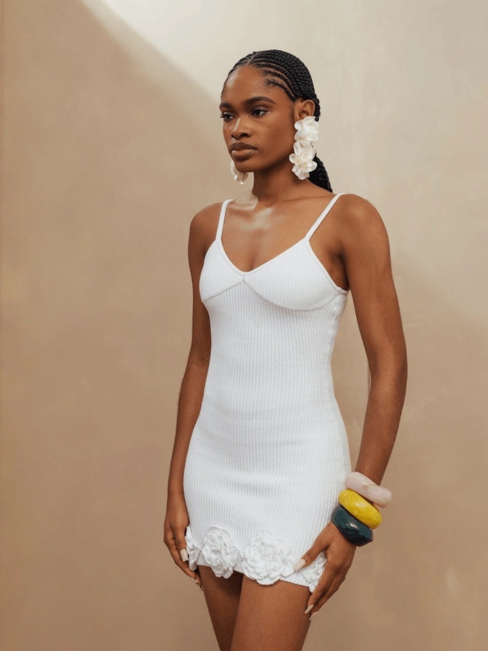 REVOLVE Elexiay Ribbed Mini Dress with Floral Emroidery NWT XS